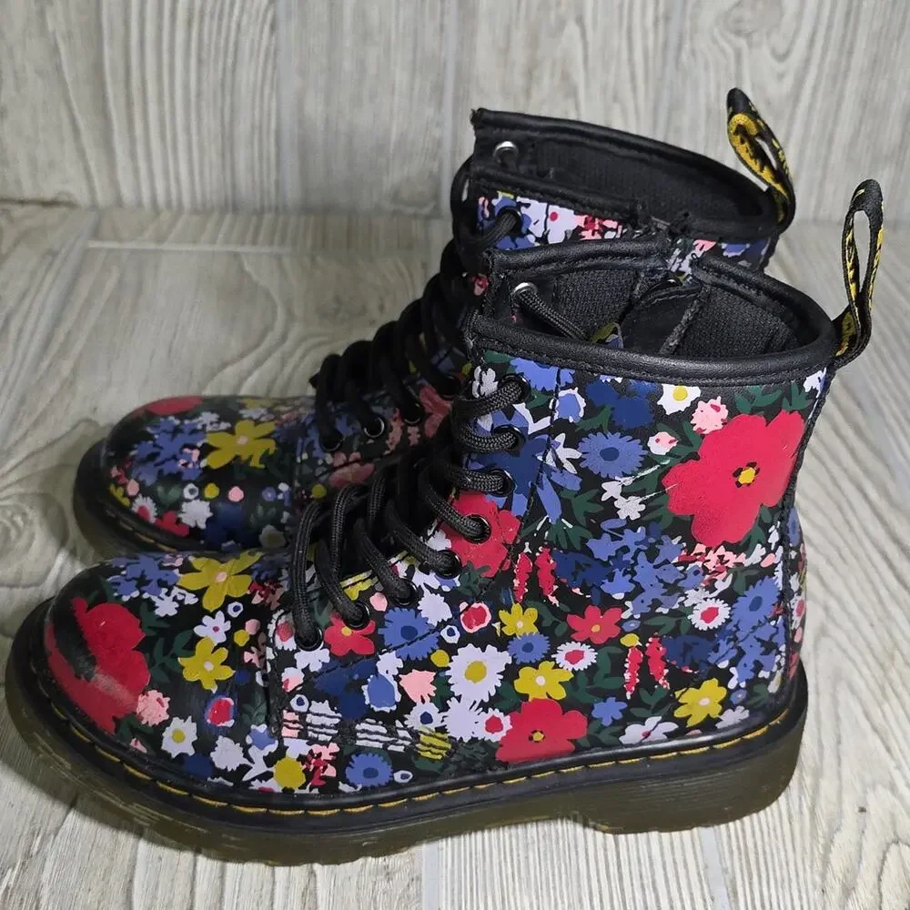 Dr. Martens Youth 1460 Wander Floral Print Leather Combat Boots Kids Size 1